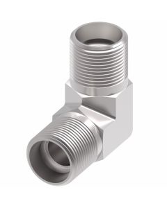 Steel Adapter, 1/2-20 Male SAE O-Ring Boss (Straight Thread O-Ring) To 1/2-20 Male JIC 37 deg Flare, 90 deg Elbow