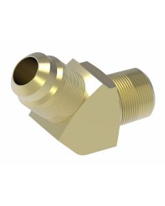 Brass Adapter, 3/8-18 Male NPT To 3/4-16 Male SAE 45 deg Flare, 45 deg Elbow