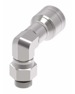 Global TTC 1 & 2 Wire Braid Steel Crimp Fitting, 9/16-18 Male SAE O-Ring Boss (Straight Thread O-Ring) Swivel, -06 Hose, 90 deg Elbow