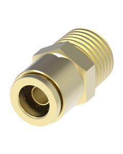 Brass Push>Connect Air Brake Tube Fitting, 0.38 Inch Tube OD To 1/8-27 Male NPT, Straight