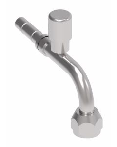 E-Z Clip Series Fitting, 3/4-16 Female O-Ring (Short Pilot), -08 Hose, 90 deg Elbow With High Side Charge Port (R134a)