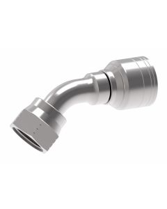 Global TTC 1 & 2 Wire Braid Steel Crimp Fitting, 3/4-16 Female JIC 37 deg Flare Swivel, -08 Hose, 45 deg Elbow