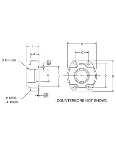 Steel 4-Bolt Flange Adapter, 0.75 Inch Code 61 Flange, O-Ring Half To 0.75 Inch Female NPT, Straight with Counterbore