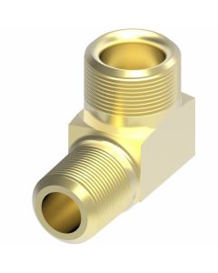 Brass Compression Fitting For Plastic, Copper, & Aluminum Tubing, 0.38 Inch Tube OD To 3/8-18 Male NPT, 90 deg Elbow
