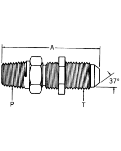 Steel Adapter, 1/2-14 Male NPT To 3/4-16 Male JIC 37 deg Flare, Straight Bulkhead