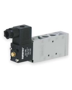 L2 Series 4-Way Solenoid Operated Pneumatic Valve, Single Solenoid Air Pilot, Spring Return w/Flush Locking Override, 1/4 Inch NPT Ports, 24 VDC Coil, Up To 79
