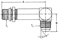 Steel Adapters, Male SAE O-Ring Boss (Straight Thread O-Ring) To Male JIC 37 deg Flare, Long 90 deg Elbow