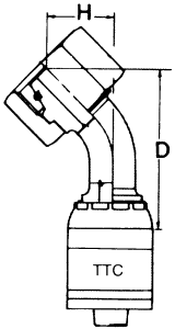 Global TTC 1 & 2 Wire Braid Steel Crimp Fittings, Female German DIN 3902 24 deg Flare Light Duty Swivel, 45 deg Elbow