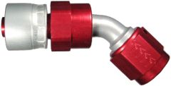 Red/Silver Anodized Aluminum Crimp Fittings for AQP & StartLite Racing Hose, Female JIC 37 deg Flare Swivel, 45 deg Elbow