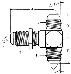 Steel Adapters, Male JIC 37 deg Flare Bulkhead Branch To Male JIC 37 deg Flare Run & Branch, Tee
