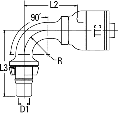 Global TTC 1 & 2 Wire Braid Steel Crimp Fittings, Male STC (Snap To Connect), 90 deg Elbow