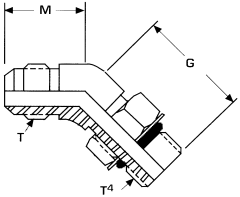 Stainless Steel Adapters, Male SAE O-Ring Boss (Straight Thread O-Ring) To Male JIC 37 deg Flare, 45 deg Elbow