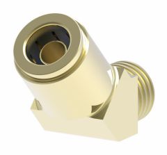 Brass Push>Connect Air Brake Tube Fitting, 0.38 Inch Tube OD To 1/4-18 Male NPT, 45 deg Elbow