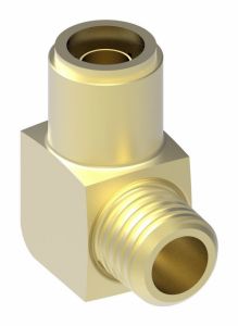 Brass Push>Connect Air Brake Tube Fitting, 0.25 Inch Tube OD To 1/8-27 Male NPT, 90 deg Elbow