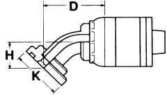 Global TTC 1 & 2 Wire Braid Steel Crimp Fittings, Female Komatsu Split Flange, 45 deg Elbow