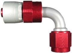 Red/Silver Anodized Aluminum Crimp Fittings for AQP & StartLite Racing Hose, Female JIC 37 deg Flare Swivel, 90 deg Elbow