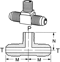 Brass Adapters, Male SAE 45 deg Flare Run To Male NPT Branch, Tee