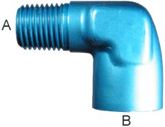 Blue Anodized Aluminum Adapters (AN914), Male NPT To Female NPT, 90 deg Elbow