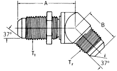 Steel Adapters, Male JIC 37 deg Flare To Male JIC 37 deg Flare, 45 deg Elbow Bulkhead