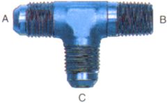 Blue Anodized Aluminum Adapters (AN 826), Male JIC 37 deg Flare & Male NPT Run To Male JIC 37 deg Flare Branch, Tee