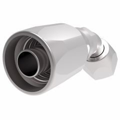 Steel Reusable 1 Wire Braid Reduced Bore Fitting, 3/4-16 Female JIC 37 deg Flare Swivel, -08 Hose, 45 deg Elbow