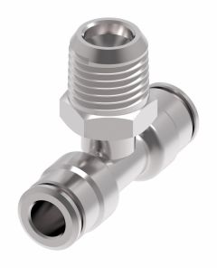 Brass Push>Connect Tube Fitting, 0.13 Inch Tube OD Run To 1/8-27 Male NPT Swivel Branch, Tee