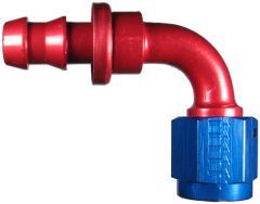 Red/Blue Anodized Aluminum Reusable Socketless Fittings, Female JIC 37 deg Flare Swivel, 90 deg Elbow
