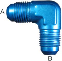 Blue Anodized Aluminum Adapters (AN 821), Male JIC 37 deg Flare To Male JIC 37 deg Flare, 90 deg Elbow