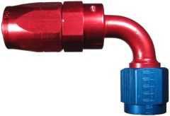 Red/Blue Anodized Aluminum Reusable Fittings for AQP & StartLite Racing Hose, Female JIC 37 deg Flare Swivel, 90 deg Elbow