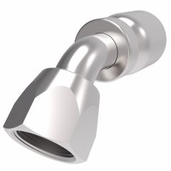 Steel Crimp 1 Wire Braid Reduced Bore Fitting, 3/4-16 Female JIC 37 deg Flare Swivel, -08 Hose, 45 deg Elbow