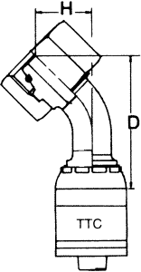 Global TTC 1 & 2 Wire Braid Steel Crimp Fittings, Female German DIN 3902 24 deg Flare Heavy Duty Swivel, 45 deg Elbow