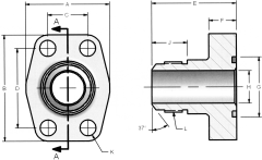 Steel 4-Bolt Flange Adapter, Inch Code 61 Flange, O-Ring Half To Inch Male JIC 37 deg Flare, Straight