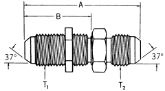 Steel Adapters, Male JIC 37 deg Flare To Male JIC 37 deg Flare, Straight Bulkhead