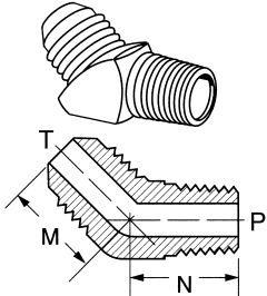 Brass Adapters, Male NPT To Male SAE 45 deg Flare, 45 deg Elbow