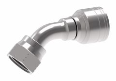 Steel Reusable 1 Wire Braid Reduced Bore Fitting, 1-1/16-14 Female JIC 37 deg Flare Swivel, -12 Hose, 45 deg Elbow