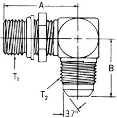Steel Adapter, 1-1/16-12 Male SAE O-Ring Boss (Straight Thread O-Ring) To 9/16-18 Male JIC 37 deg Flare, 90 deg Elbow