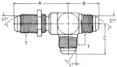 Steel Adapter, 3/4-16 Male JIC 37 deg Flare Bulkhead Run To 3/4-16 Male JIC 37 deg Flare Run & Branch, Tee