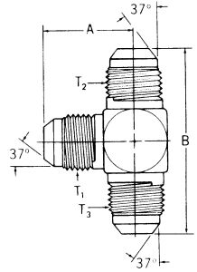 Steel Adapter, 3/8-24 Male JIC 37 deg Flare Branch To 3/8-24 Male JIC 37 deg Flare Run, Tee