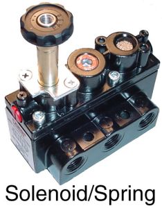 Alpha Series Solenoid Operated Pneumatic Valve, 4-way 2-position, Spring Return, 1/4 NPT (Side) Ports, 50 Flow Rating