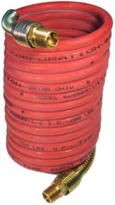 Coiled Air Tool Hose Assembly, 0.25 Inch ID Hose, 11 ft Foot Length, 1/4 NPT Fittings