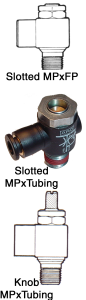 Right Angle Pneumatic Flow Control Valve, 1/4 NPT Male x 1/4 Tubing Ports, 34 Flow Rating