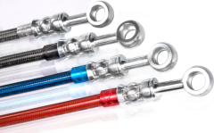 High Performance Stainless Steel Braided Brake Hose, Red, 0.25 Inch OD, 0.13 Inch ID, Up To 3000.00 PSI