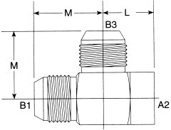 Steel Adapter, 7/8-14 Male JIC 37 deg Flare Run & Branch To 1/2-14 Female NPT Run, Tee