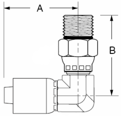 Global TTC 1 & 2 Wire Braid Steel Crimp Fittings, Male SAE O-Ring Boss (Straight Thread O-Ring) Swivel, 90 deg Elbow