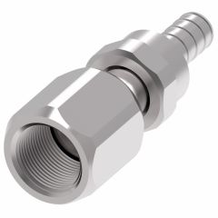 Everswage Stainless Steel Crimp Fitting, 7/16-20 Female JIC 37 deg Flare Swivel, -4 Hose, Straight