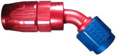 Red/Blue Anodized Aluminum Reusable Fittings for AQP & StartLite Racing Hose, Female JIC 37 deg Flare Swivel, 45 deg Elbow