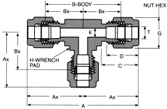 Brass Duolok Tube Fitting, 0.38 Inch Tube OD Union Tee