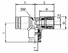 Brass Push Tube Fitting, 0.25 Inch Tube OD Union Tee