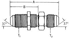 Steel Adapter, 9/16-18 Male JIC 37 deg Flare To 9/16-18 Male JIC 37 deg Flare, Straight Bulkhead