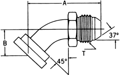 Steel Adapter,  Inch Code 62 Split Flange To 1-7/8-12 Male JIC 37 deg Flare, 45 deg Elbow